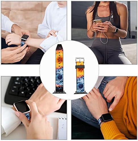 Fogo e água - Bandas de couro Yin Yang Compatíveis com Iwatch Series 5 4 3 2 1 pulseira de substituição personalizada pulseira fina
