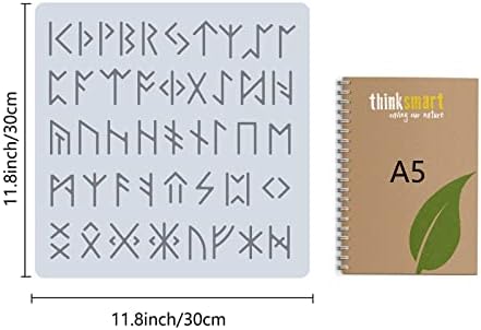 Gorgecraft 12 x12 antigo alfabetes runas de estêncil modelos de idosos reutilizáveis ​​desenho de plástico Pintura de estêncils de estêncil para pintar na parede de parede de parede telha artesanato decoração de casa diy home decoração
