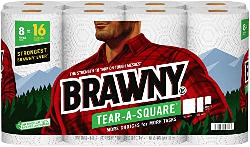 Toalhas de papel Brawny® Tear-A-Square®, 8 rolos duplos = 16 rolos regulares
