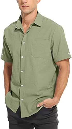 XXBR Mens de manga curta camisas de linho de algodão, Button Summer Down Shirt Front Pocket Pocket Business Casual Beach Tops