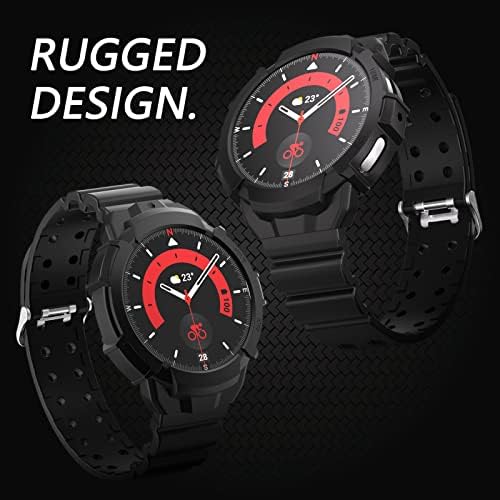 Case Jerxun Compatível com Galaxy Watch 5 Pro 45mm, estojo de proteção robusto com bandas esportivas de liberação rápida para homens, preto