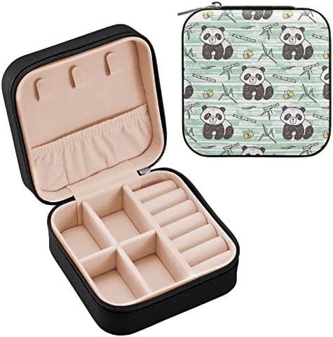Baby fofo panda com jóias de viagem de bambu Caso de jóias PU Couro portátil Jóia de jóias Organizador de jóias de jóias para