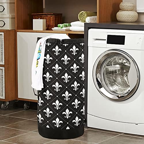 Mochila lavável para lavanderia Backpack grande bolsa de roupas sujas com alças de ombro ajustáveis, preto e bege fleur