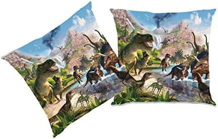 Niuone Kids Dinosaur Pillow Capa Conjunto de 2 travesseiro de dinossauro de tecido de microfibra macia 18 x 18 3d realista de dinossauros estampas de dinossauros lançam almofada de almofada para sofá quarto sala de estar