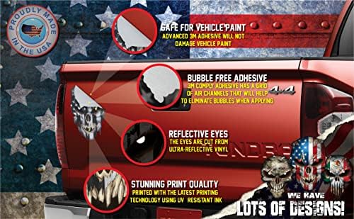 Decalque de crânio - adesivos premium de crânio para caminhões e carros - adesivos de bandeira americana com crânio de olhos vermelhos reflexivos - adesivos de atirador de atiradores frios e únicos