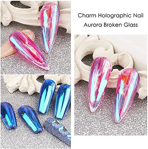 8 folhas gradiente de papel de vidro de vidro unhas adesivo ， colorido laser aurora celofane 3d vidro quebrado peças