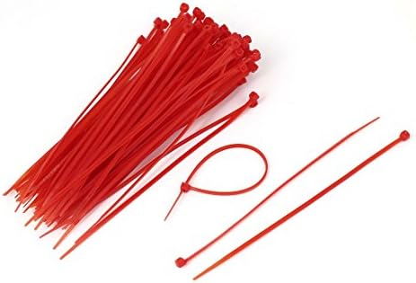 Aexit 100 pcs grampos de nylon cabos de cabo zíper tiras de correias vermelhas braçadeiras de 150 mm de comprimento