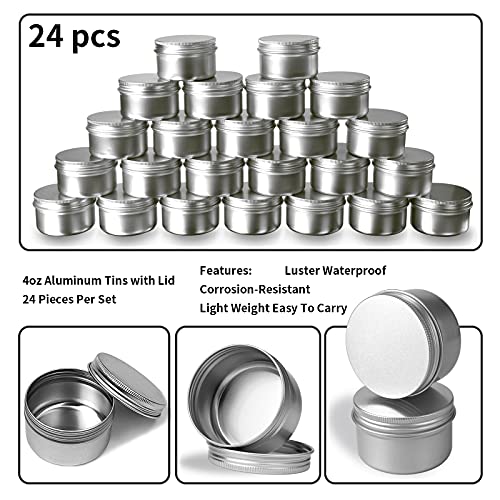 24 onças de alumínio de 4 oz latas para armazenamento de comprimidos, recipientes de jarra com tampa de rosca para fossa para bálsamo para lábios, cosméticos, salva, latas de alumínio