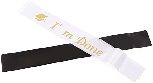Raguuso Graduation roubou, boa decoração de poliéster Graduation Sash Design minimalista preto branco com letra de glitter dourado para festa