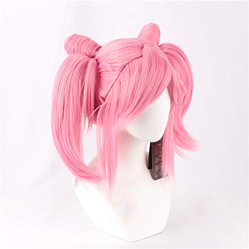Cosplay infantil de Halloween Use peruca rosa de cabelo liso com franja sintética Cosplay peruca japonesa Anime resistente a calor Fibra completa peruca de 16 polegadas de 150%