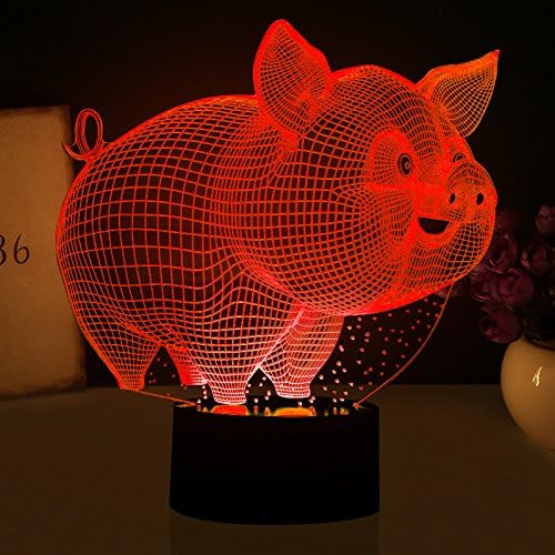 Molly Hieson 3d porco noturno de porco de casca de bicho -de -toque de bicho -toque de mesa de mesa ilusão de mesa de mesa de mesa de mesa de mesa 7 luzes de luminária de led de travessa de color