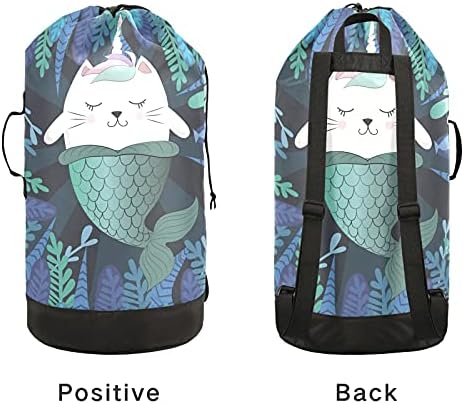 CAT UNICORN Mermaid Laundry Bag mochila para lavanderia pesada com alças de ombro e alças Bolsa de roupa de viagem com