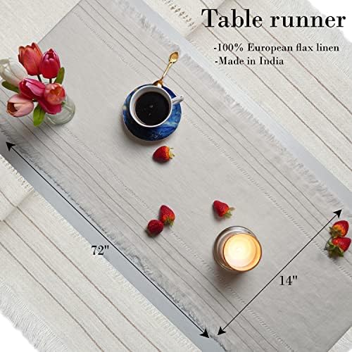 Corredor de mesa de linho Moudja - Runner de mesa de jantar de linho natural com borda marginal - Runner de mesa de fazenda simples
