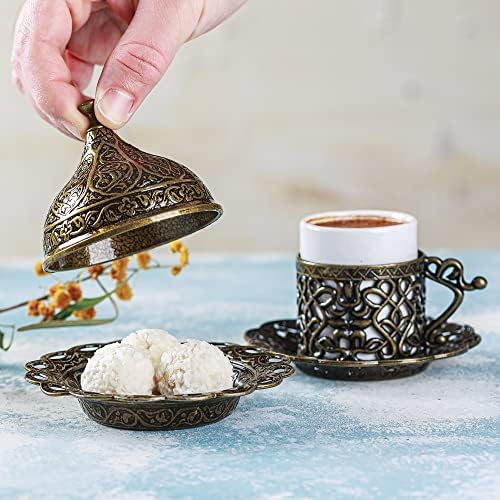 Tigela de açúcar decorativa de Crystalia com tampa, recipiente turco delicioso, design de design de otomano antigo com cúpula, mini -doce metálico de grau alimentar para presente, casa e cozinha