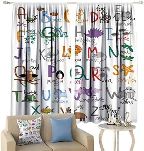 Alfabets Decorações Cortina de janela para sala de estar desenho infantil Animais do zoológico Alfabets Luz de bloqueio