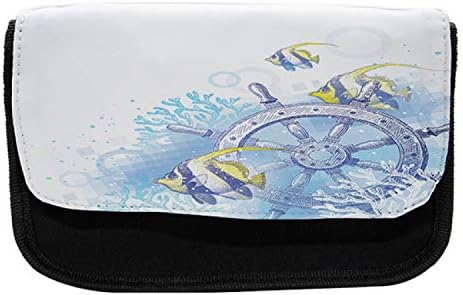 Caixa de lápis da roda de navios lunarable, corais de fauna tropical, bolsa de lápis de caneta com zíper duplo, 8,5 x 5,5, aqua azul pálido