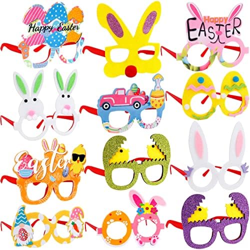 Runloon 12 Pack Easter Party Party, óculos de Páscoa Bunny Chick óculos EyeGlasses Hunt Eyewear Felt Felt Party Party Party Frame