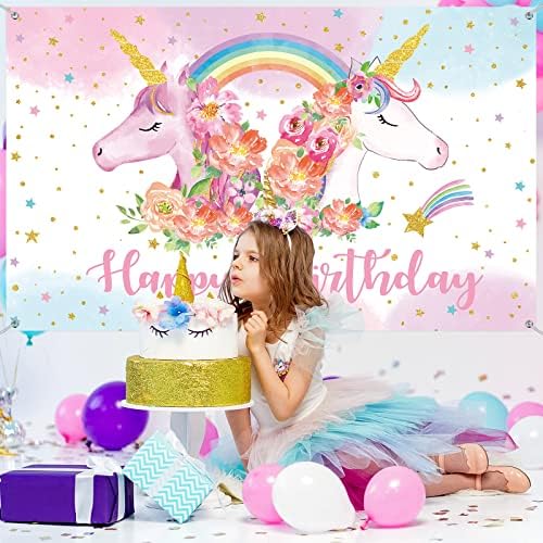 Cenário de unicórnio do arco -íris para meninas decorações de festas unicórnio fofo fanner de arco -íris para decorações de fundo de aniversário infantil