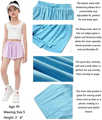 Girls Flowy Shorts com bolsos 2 em 1 juventude para crianças adolescentes Saias de borboleta atlética Running Sports Dance