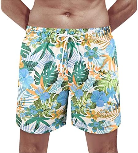 Shorts shorts de prancha de boxe elástica masculina shorts de boxer de cordão tropical estampa de férias de férias de surf shorts de praia de surf shorts