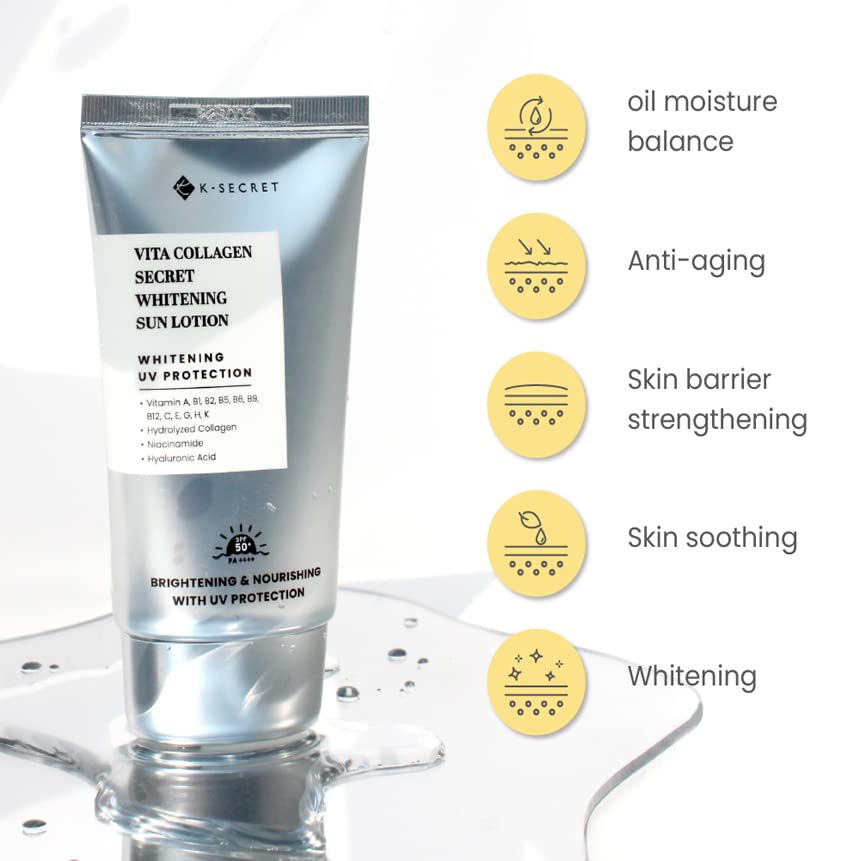 Ksecret Vita Colágeno 4 itens Conjunto - Skincare avançado para todo o corpo, limpeza, brilho, umidade e proteção solar