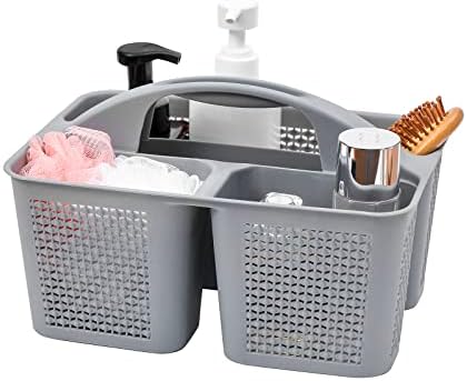 Uujoly plástico portátil portátil Caddy Basket Bucket, cesta de chuveiro de limpeza com compartimentos de alça Organizador de cesta de armazenamento para banheiro colégio colégio Pia de dormitório, cinza