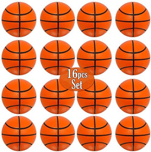 Mini bolas de estresse de basquete 16 pcs pack | Mini -bolas de basquete de 2,5 ”polegadas para crianças | Decoração de pequenas festas