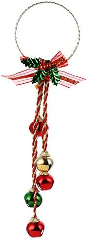 PretyZoom 1pc Christeiro cabide Jingle Bells com Bowknot Holly Berries Porta Pingente pendurada para decorações de