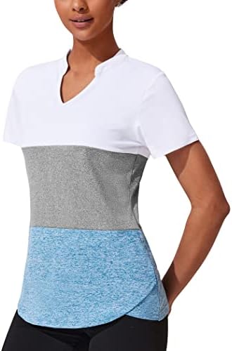 Coorun Womens Workout Tops de manga curta V Camisetas de umidade de pescoço de pescoço ioga Top Golf Athletic Running Casual camisetas casuais
