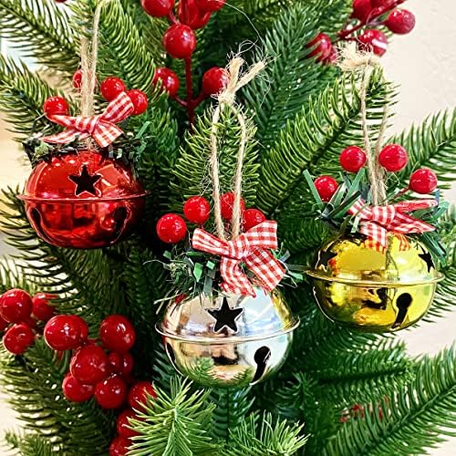 18 PCs -2 de Red Silver Gold são ornamentos de campainha de Natal, pingentes de campainha de árvore de Natal, campainhas artesanais, adequadas para decoração de árvores de Natal e decoração de guirlanda