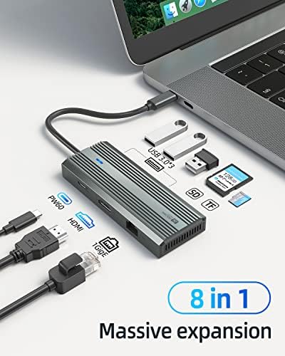 8 em 1 USB C DONGLE DONGLE + 5 EM 1 USB C Adaptador de cubo para MacBook, consoles de jogos e todos os dispositivos Tipo C