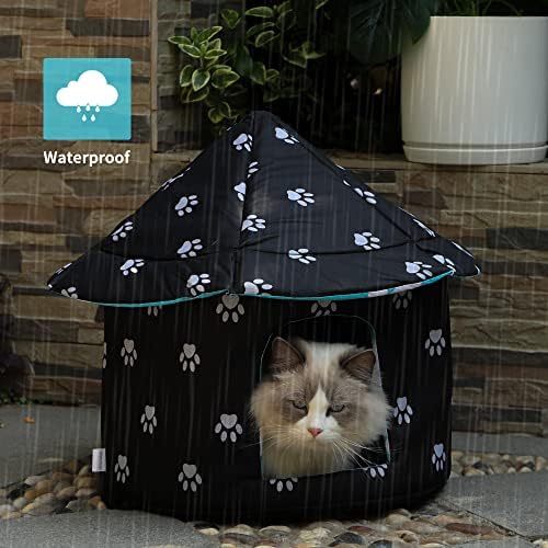 Wedsf Casa Feral de gato esgotada ao ar livre para gatos de inverno Cama de gato à prova de gato sem intempéries isolada,