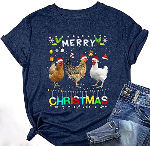 Camisas engraçadas de Natal para mulheres engraçadas ROOSTER GRAPHIC Tees Crewneck Sleeve Summer Tops Blusa de férias