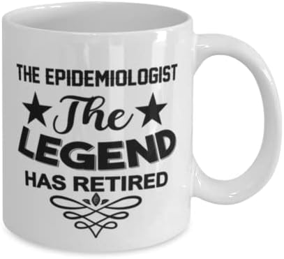 Caneca epidemiologista, a lenda se aposentou, idéias de presentes exclusivas para o epidemiologista, copo de chá de caneca de café branco
