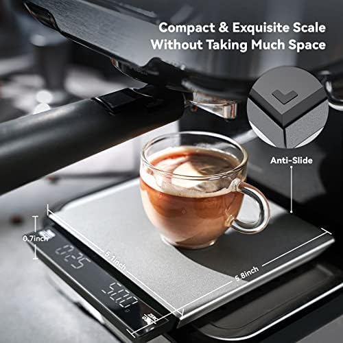 Escala de café com timer, escala de café expresso de maestri, 0,1g de escala recarregável precisa para café expresso e