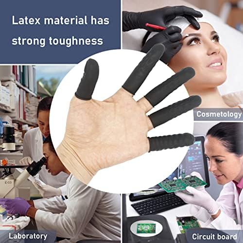 400 PCS Cots de dedos de látex descartáveis ​​| Luvas protetidas dos dedos dos dedos | Mangas de dedo preto | Protetores de dedos | Bandagens da ponta dos dedos | Ideal para industrial, beleza e muito mais