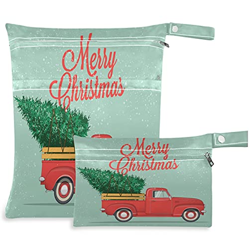 Caminhão de picapes retro do visesunny Feliz Natal com árvore 2pcs bolsa molhada com bolsos com zíper para fraldas