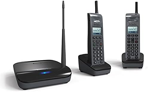 Engenius Freestyl SIP2, Long Range, telefone portátil de VoIP de 900 MHz com rádio bidirecional para transmissão/intercomunicador, expansível até aparelhos por base, 10 acres de cobertura, inclui aparelhos
