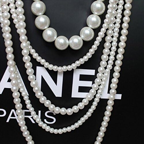 Grace Jun Multilayer Strand Chain Faux Pearls Flapper Contas Cluster Colar de gargantilha longa
