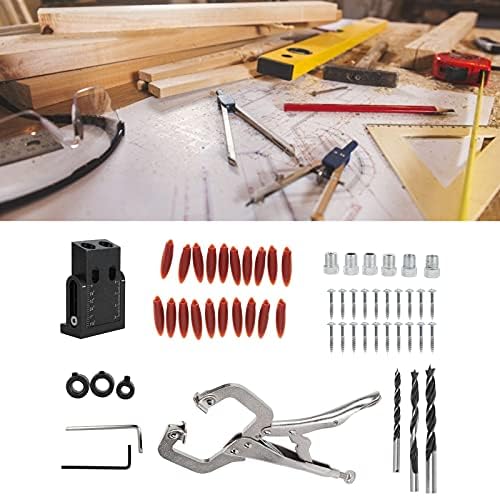 56pcs Pocket Hole Jig Set, Peças de ferramentas elétricas e acessórios Acessórios para gabarito de 15 graus Guia de madeira Guia