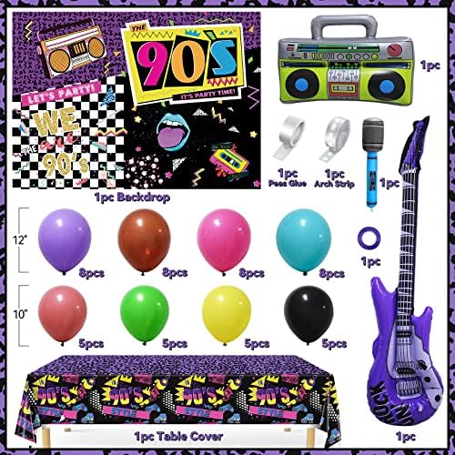 Decorações de festas dos anos 90, decorações de festas de discoteca dos anos 90, incluem rádio inflável, violão, balões de microfone,