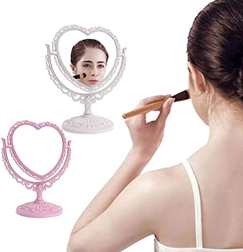 Jorzer maquiagem espelho em forma de coração rotativo de dupla face de desktop espelhos de mesa de mesa cosméticos espelhos bege de mesa