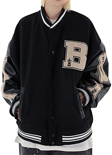 Ynocfri unissex vintage jaqueta de time do colégio de retalhos de retalhos de beisebol letra impressão de lapela casacos para homens