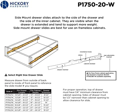 Hardware de hickory p1750/20-w 20 polegadas de monte lateral euro gaveta slide, branco