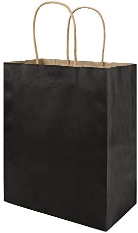 Bagmad 50 pacote médio 8x4,75x10 polegadas Black Gift Paper Sacols com alças a granel, sacos Kraft, compras artesanais Favorias de festas de varejo Favores