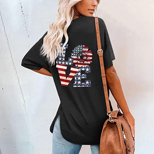 Camisas patrióticas para mulheres bandeira americana de verão de manga curta o pescoço listras de camiseta estrelas