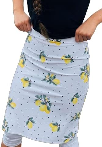 Lemon Dot Print Lápis Pleat Style Athletic and Swim Skirt com Leggings Capri
