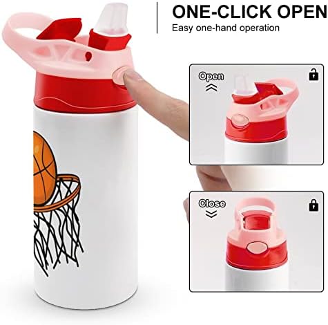 Feliz basquete de basquete colorido garrafa de água inoxidável aço isolada Copas de caneca de caneca travando garrafas