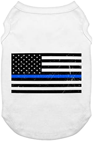 Tanque de cachorro de linha azul fina - camiseta de cachorro da polícia - roupas de cachorro dos EUA bandeira