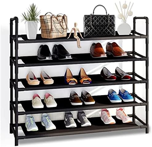 Rack de sapato Comhoma 5 camadas Organizador de rack de calçados grandes para 25 pares Space Saving Shoe Shelf não tecido para armazenamento de calçados Armário de armazenamento preto ajustável